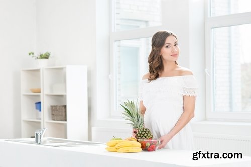 Collection pregnant woman baby girl in a position prepares healthy food meals 25 HQ Jpeg
