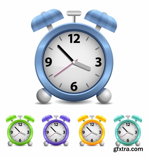 Collection of vector image alarm clock clock time clock face 25 EPS