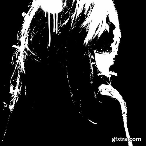 Collection of vector image printed on a T-shirt grunge illustration girl woman bekgraund 25 EPS