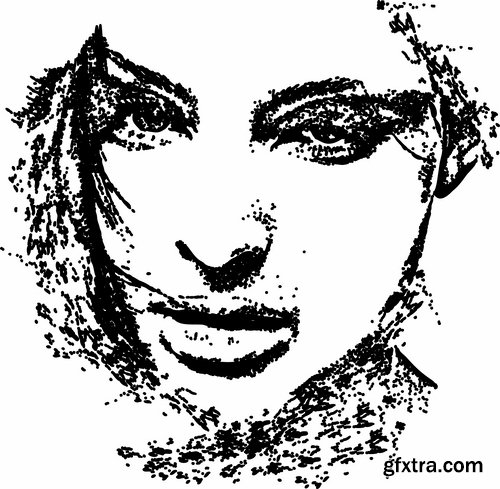Collection of vector image printed on a T-shirt grunge illustration girl woman bekgraund 25 EPS