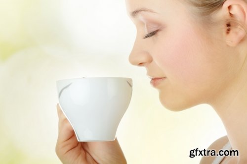 Collection girl woman drinking hot tea heat of the interior 25 HQ Jpeg