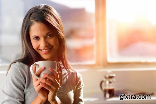 Collection girl woman drinking hot tea heat of the interior 25 HQ Jpeg