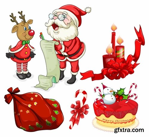 Collection of vector image of Santa Claus in his sleigh Christmas New Year banner flyer card 25 EPS