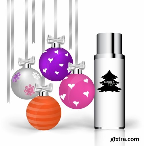 Collection of vector image set of make-up new year tube mascara cream 25 EPS