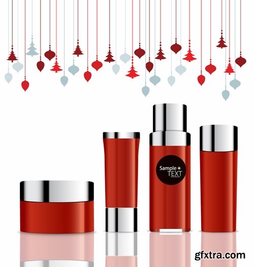 Collection of vector image set of make-up new year tube mascara cream 25 EPS