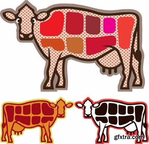 Collection of vector image sirloin meat cattle meat cutting meat cutting scheme 25 EPS