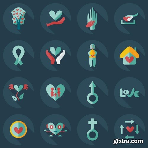 Flat modern design with shadow icons sign of love, 15 х EPS
