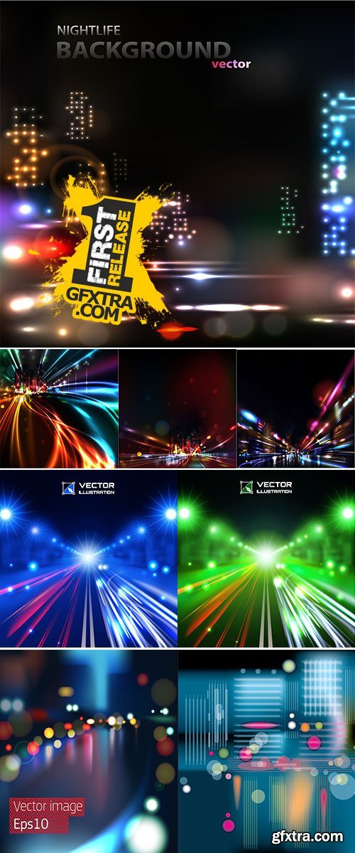 Stock: Vector background of the night city with blurred lights