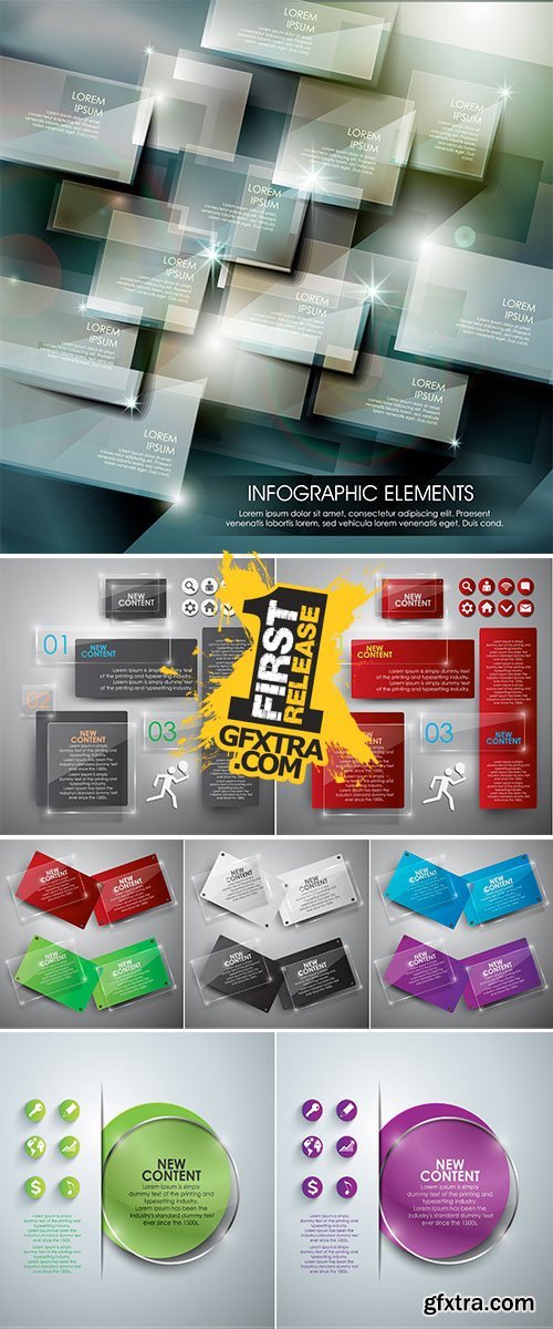 Stock: Abstract vector glossy or glass banners set infographic