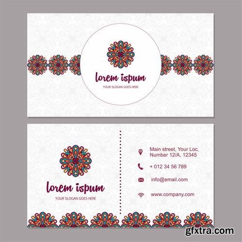 Visiting Card and Business Card Set with Mandala Design Element Logo