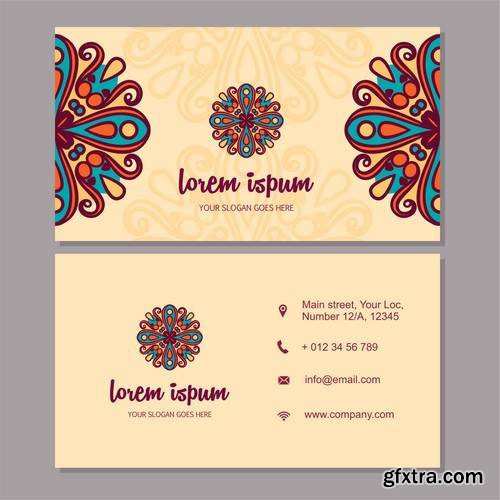 Visiting Card and Business Card Set with Mandala Design Element Logo