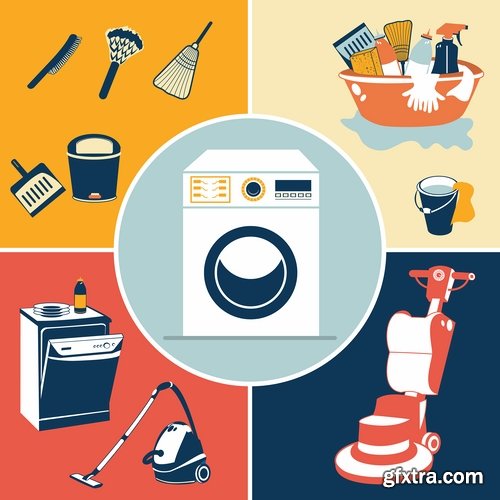 Collection of dry cleaning dry cleaning washing machine vector image 25 EPS