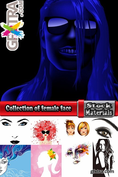 Collection of female face girl 25 EPS