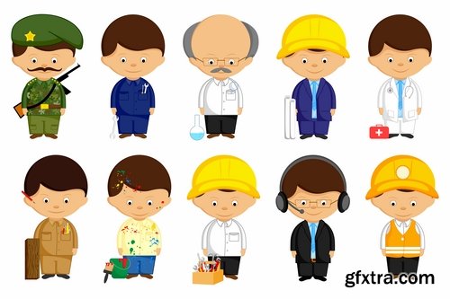 Collection of cartoon characters of different occupations cartoon icon flat man 25 EPS