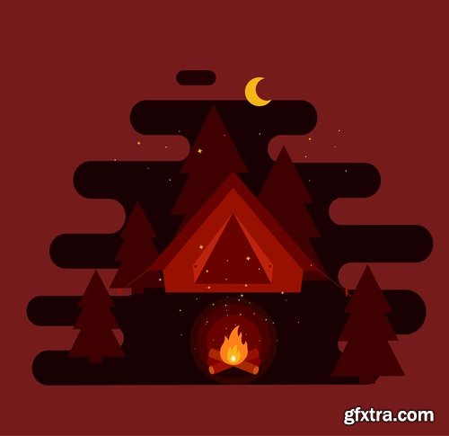 Collection of camp fire fire flame icon vector image 25 EPS