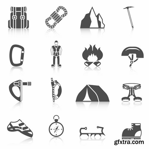 Collection of tourism mountaineering icon flyer banner climber climbing equipment 25 EPS