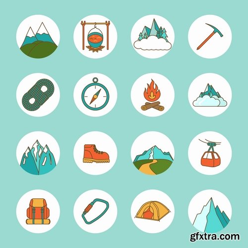 Collection of tourism mountaineering icon flyer banner climber climbing equipment 25 EPS