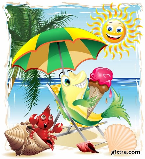 Collection beach umbrella illustration summer beach vacation beach vacation parasol 25 EPS
