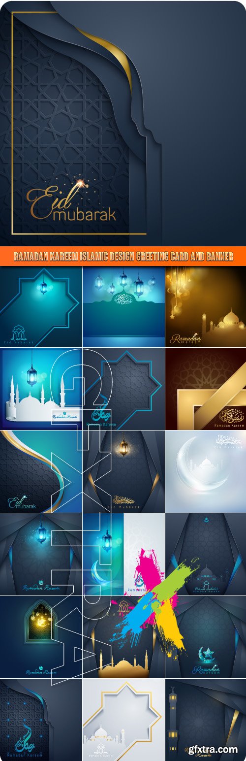 Ramadan Kareem islamic design greeting card and banner Eid Mubarak - Blessed festival vector