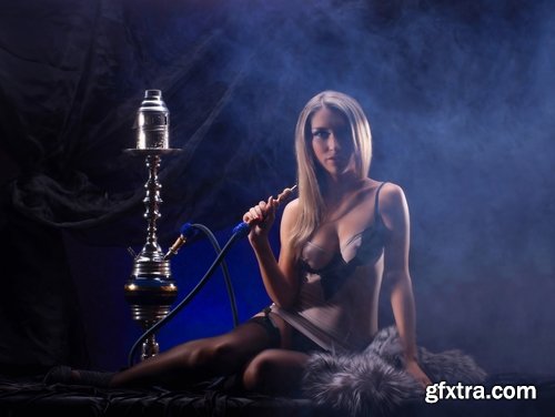 Collection hookah girl woman smokes a pipe fruity smoke 25 HQ Jpeg