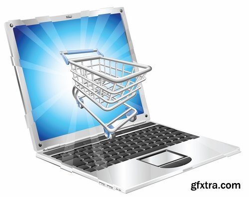 Collection of shopping cart online shopping laptop tablet computer network 25 EPS