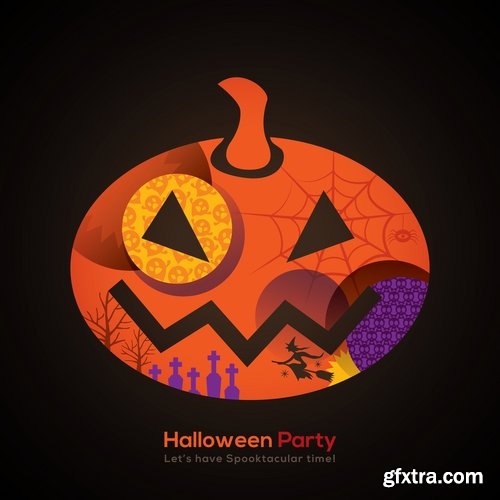 Collection of Halloween banner sticker pumpkin ghost witch vector picture 25 EPS