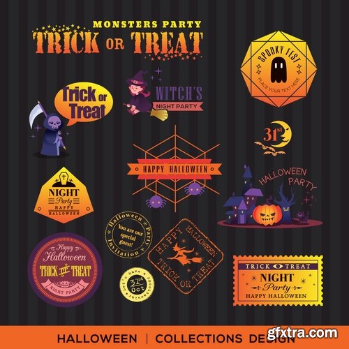 Collection of Halloween banner sticker pumpkin ghost witch vector picture 25 EPS