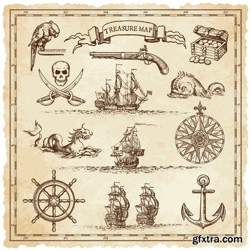 Treasure map vector illustrations 4X EPS