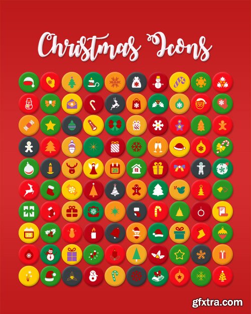 Ai, PSD Vector Icons - 100 Colorful Flat Christmas And New Year 2017 Icons