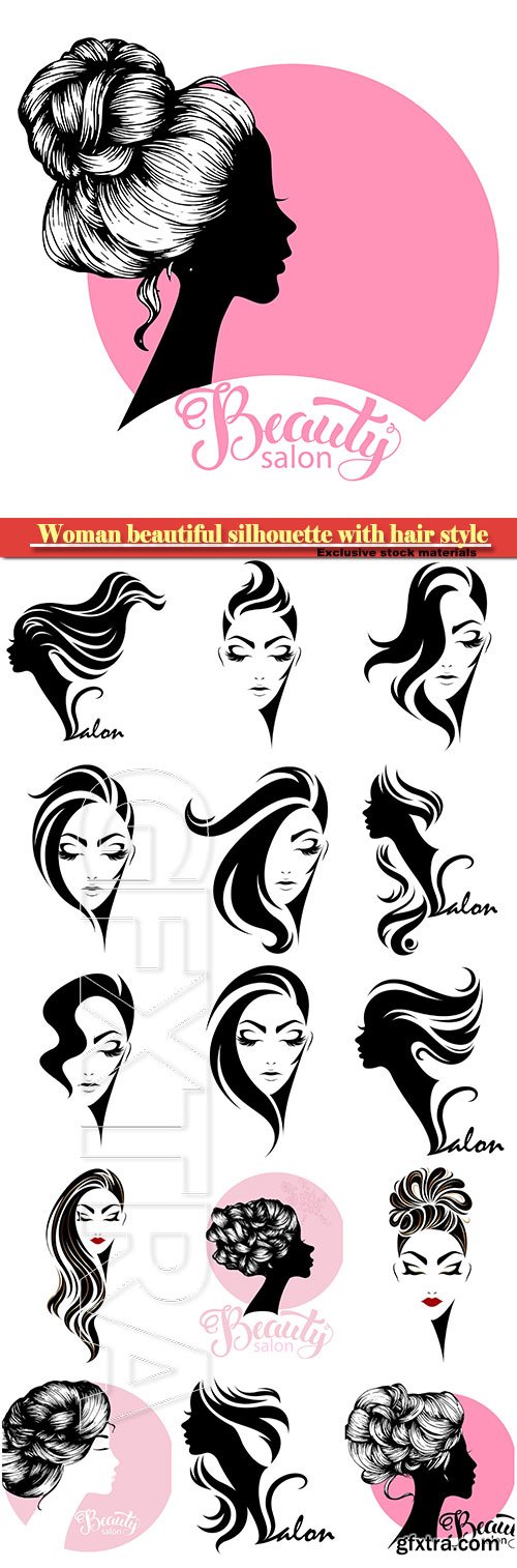 Woman beautiful silhouette with hair style, illustration for beauty salon signboard