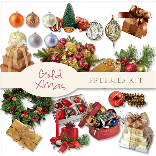 Scrap-kit - Christmas And New Year 2012 Decor Images Cliparts Mix 7 - Gold Kit