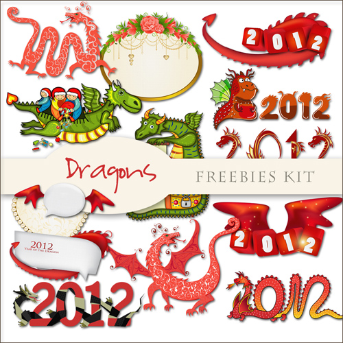 Scrap-kit - Christmas And New Year Dragons Cliparts 2012