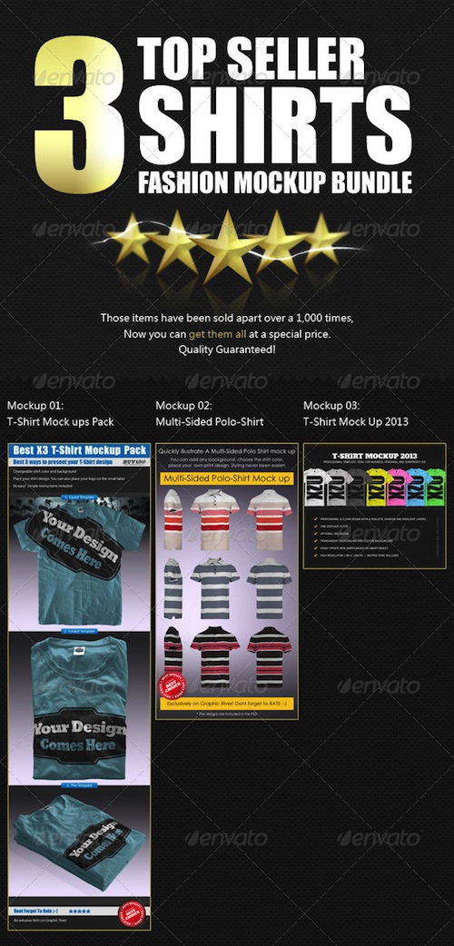 GraphicRiver - x3 Top Seller Shirt Mockups Bundle