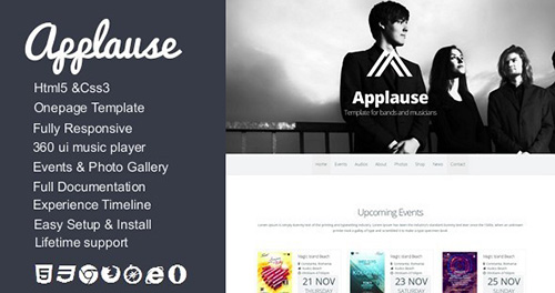 ThemeForest - Applause - Onepage Bands & Musicians Template - RIP