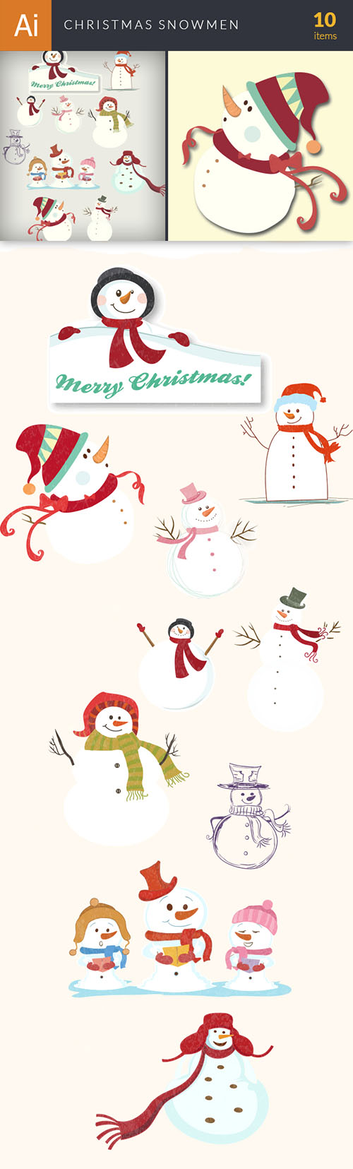 Vector Christmas Snowmen Set - Winter Elements