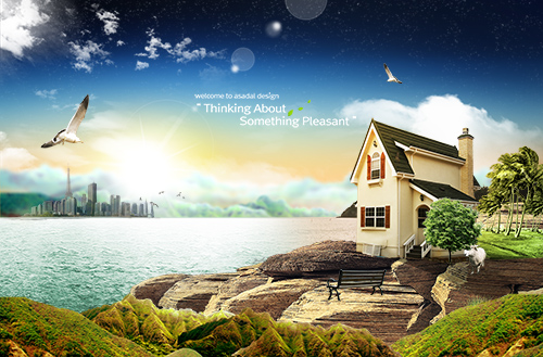 PSD Source - Little House on the edge of a cliff