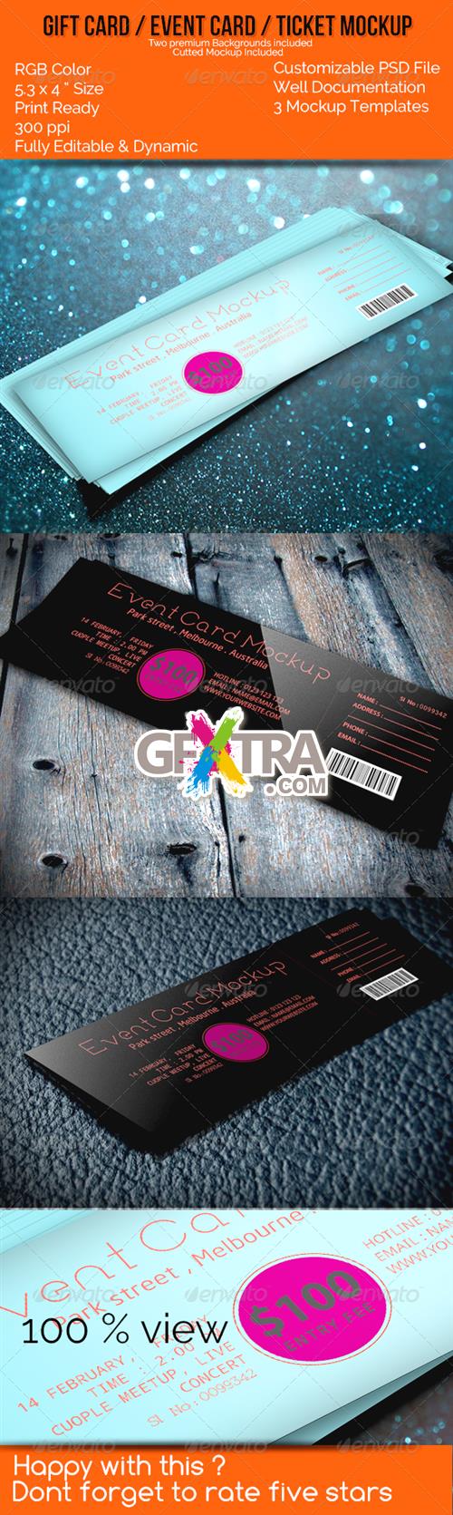 GraphicRiver Realistic Gift Card Event Card Ticket Card Mockups 6514369