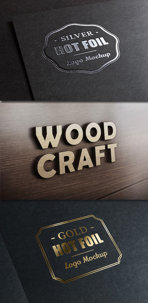 Logo Mock-Ups - Gold and Silver Stamping, 3D Wooden