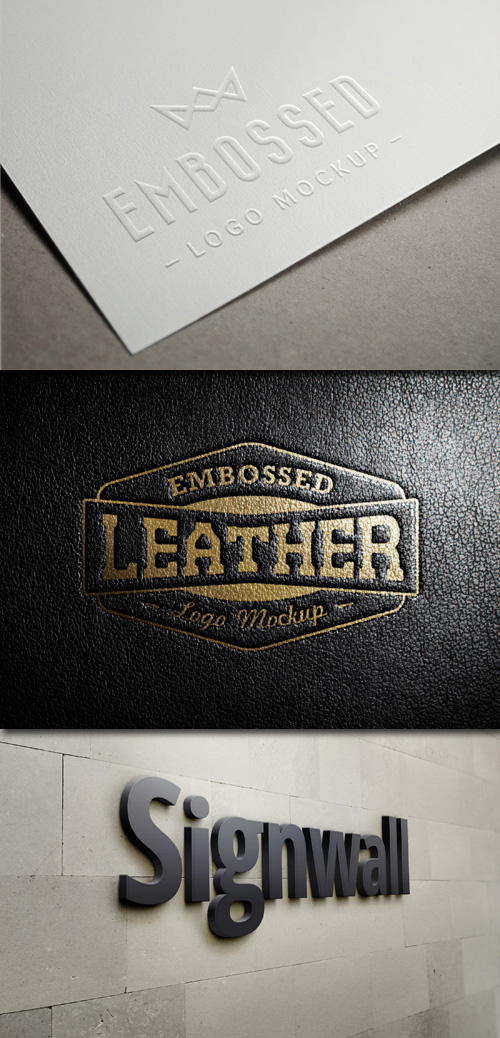 Logo Mock-Ups - Embossed Paper, Leather Stamping, 3D Wall Logo