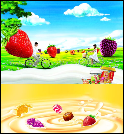 ImageToday: Yogurt, Milk and Fruits 2xPSD